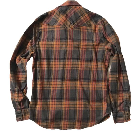 LUCKY BRAND Camel Gray Red Plaid Snap Front Long Sleeve Flannel Shirt Women’s S - Picture 4 of 13